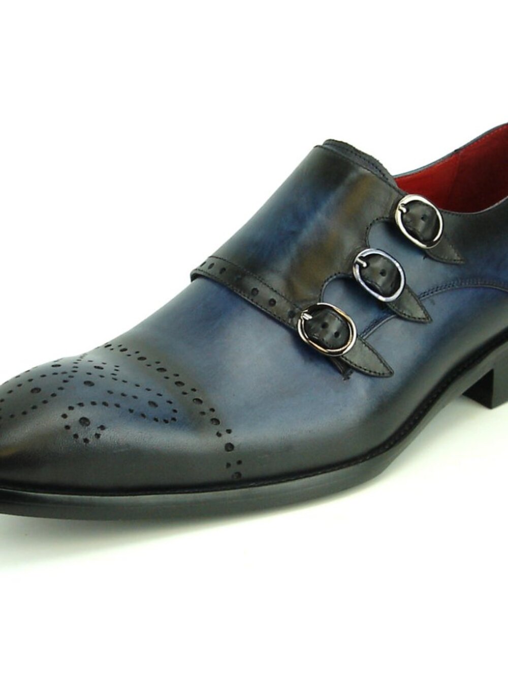 FI-8703 Navy Triple Monk Strap Leather Slip on Loafer Encore by Fiesso